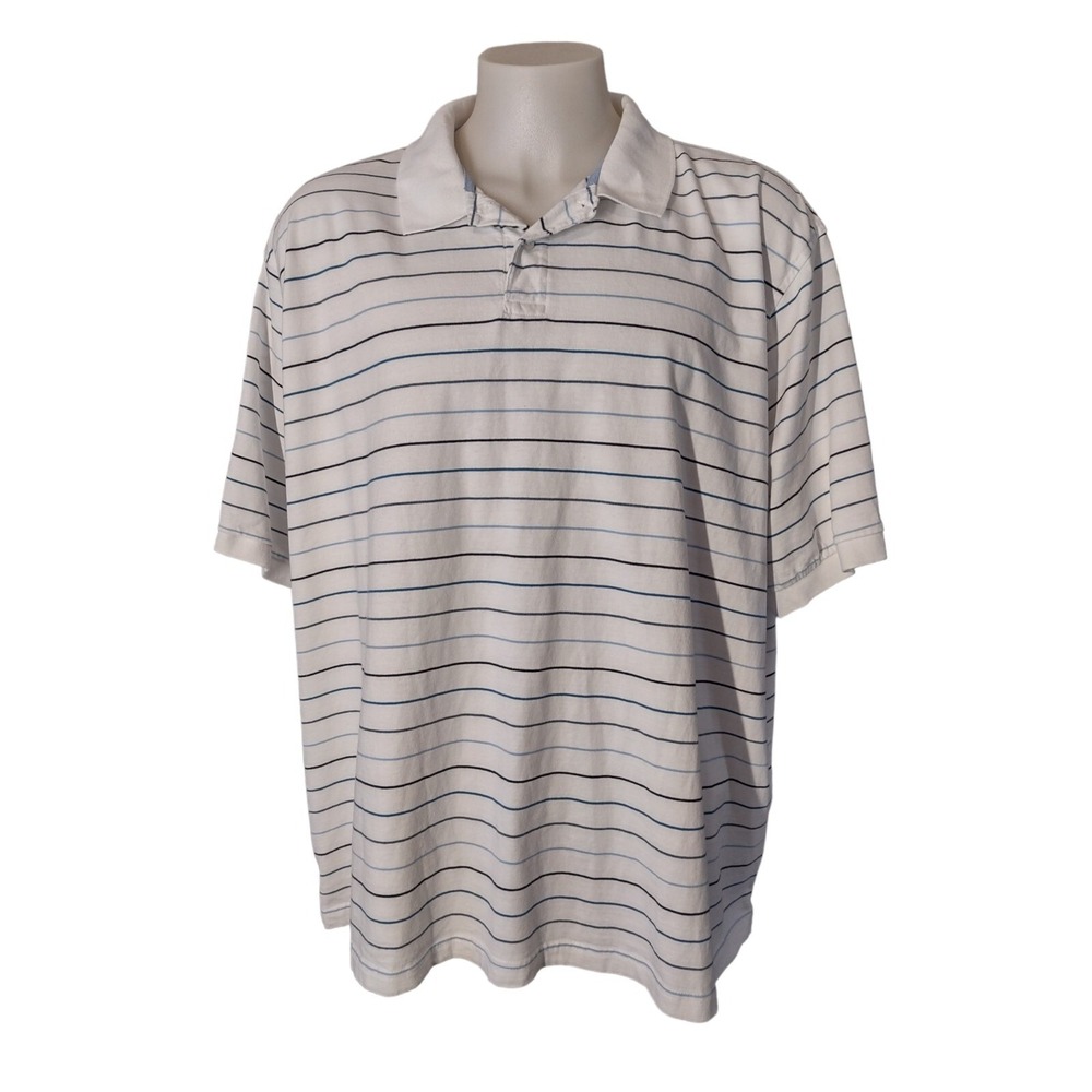 Basic Editions Polo Shirt Men 4X Striped DadCore NormCore White‎ Short Sleeve